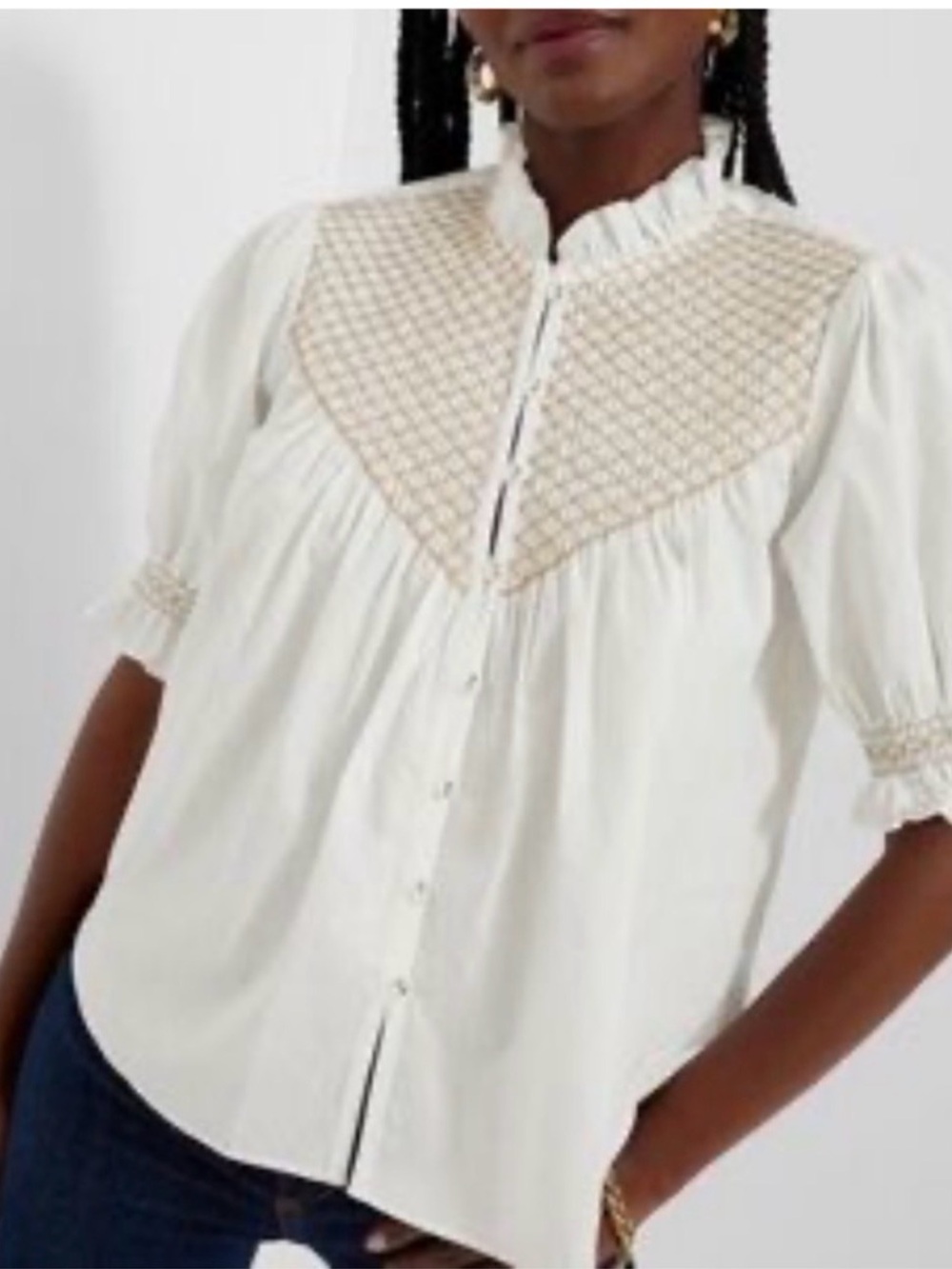 TUCKERNUCK NWOT Crisp White Eliza Smocked Blouse Pintuck Sz XL